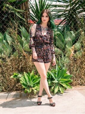 Material Girl Black Floral Cold-Shoulder Romper